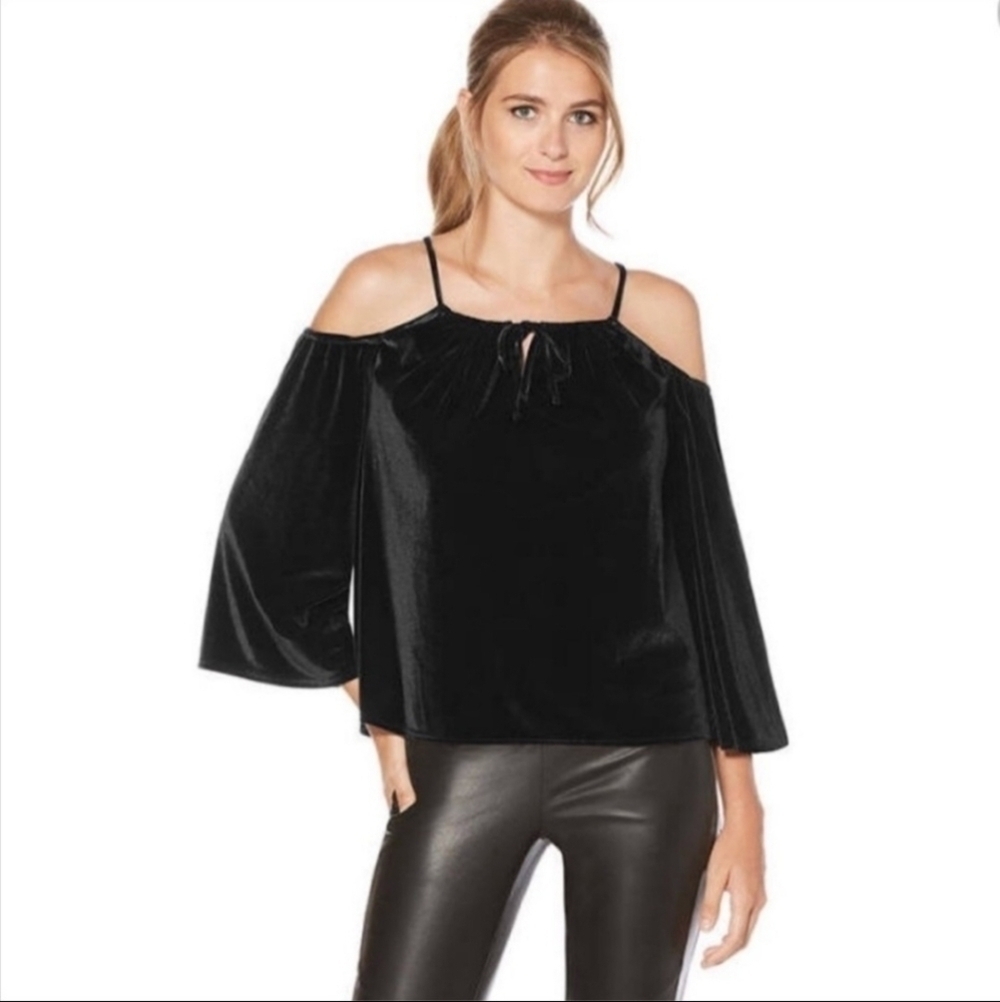 Laundry by Shelli Segal Black Velvet Velour Strappy Cold Shoulder Womens Size 6
